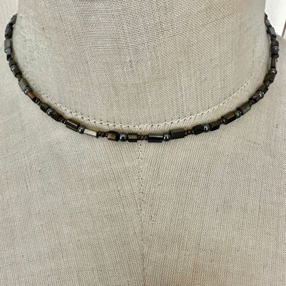 Vintage Hematite & Glass Beaded Choker Necklace